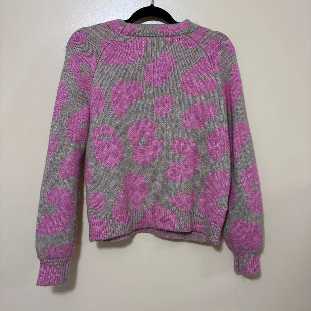 Lou & Grey Crewneck Leopard Print Knit Sweater Womens XS Pink Brown - Picture 7 of 8